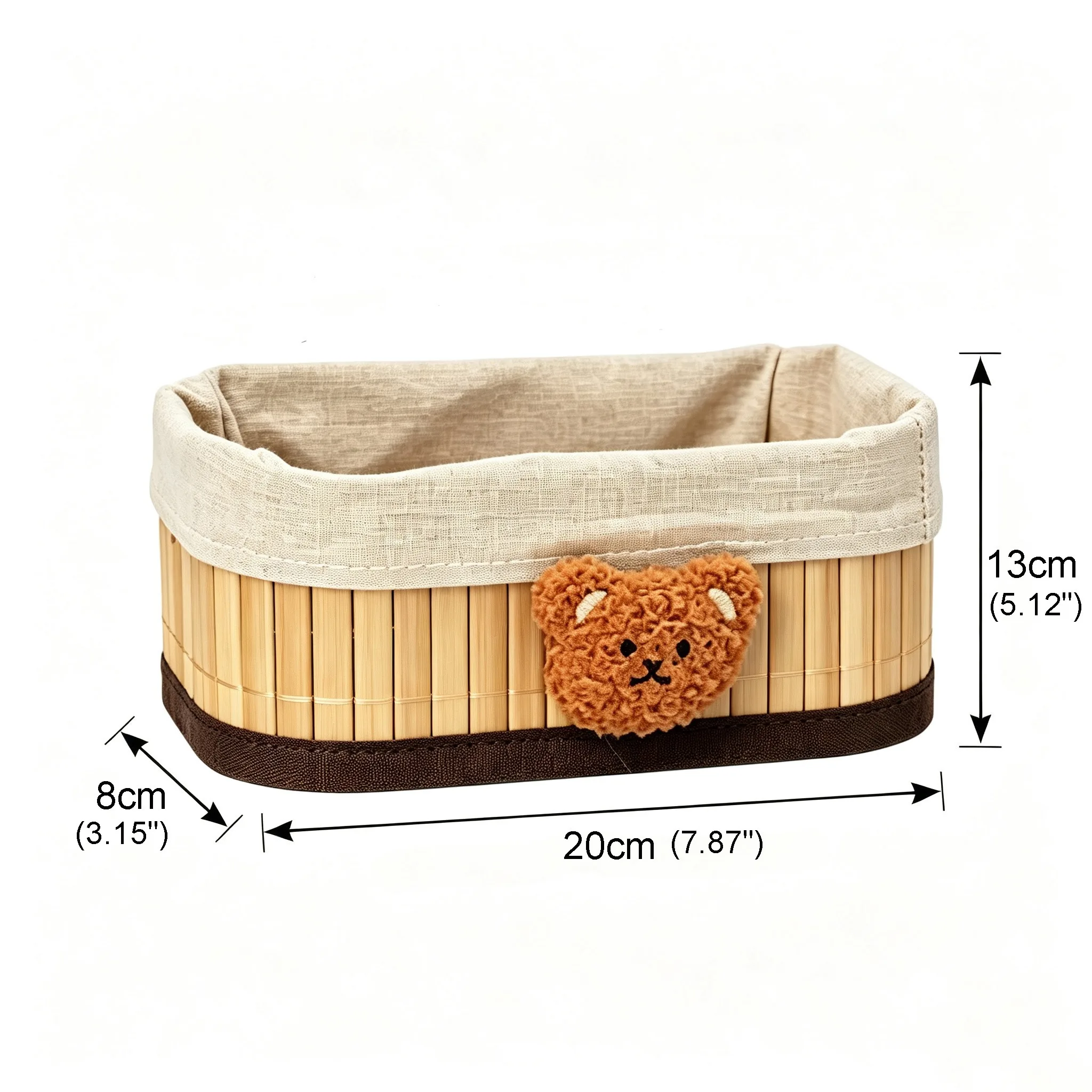 Panier de rangement en bambou motif ours mignon avec doublure amovible, organisateur de bureau multifonctionnel, boîte de rangement pour maquillage et cosmétiques, pour salle de bain, chambre et décoration intérieure