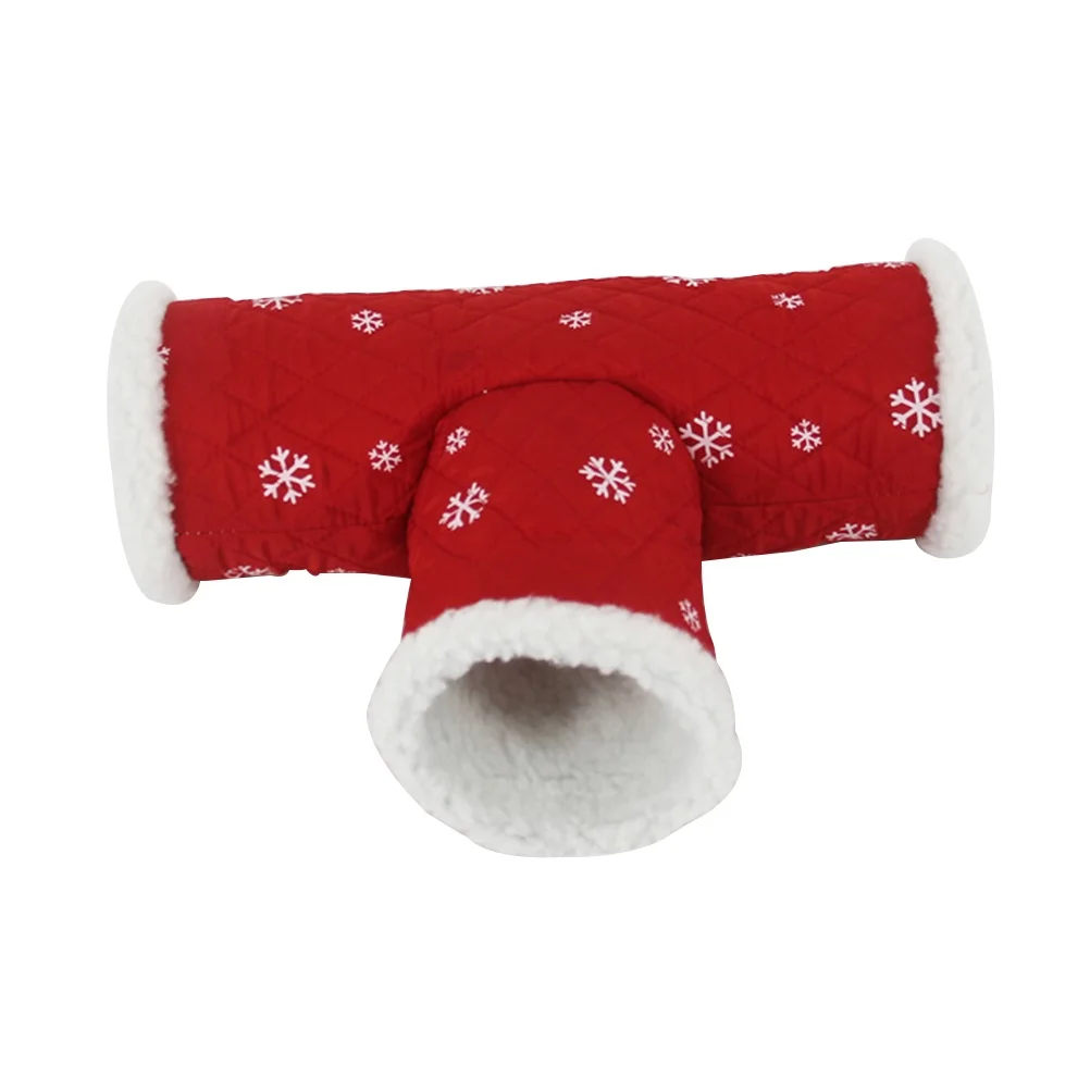 

Warm Fleece Small Pet Tunnel Hideout Bed Hamster Tube Winter For Rabbit Guinea Pig Gerbil Pet T-Shaped Channel Cozy Nestgrass