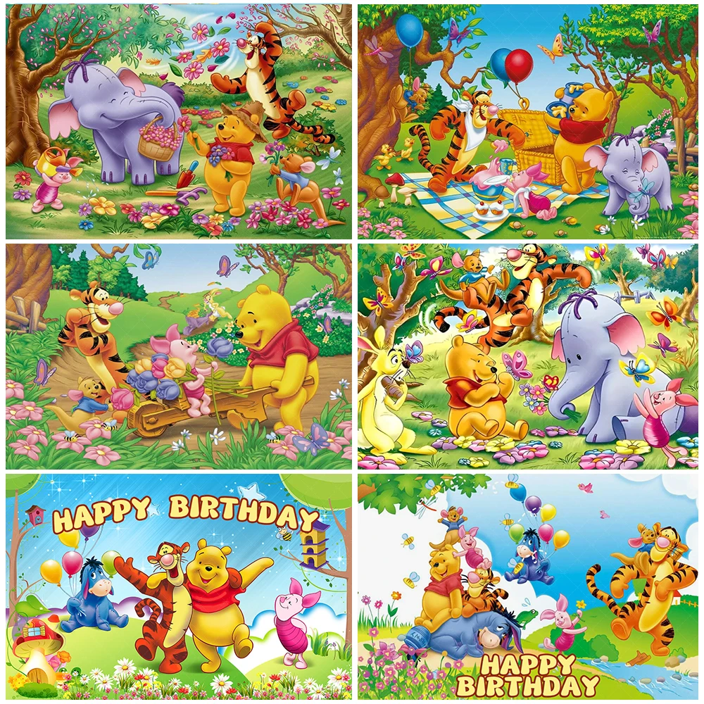 

Disney Winnie The Pooh Children Birthday Party Decorations Cartoon Cute Yellow Bear Backdrop Baby Shower Supplies Kid Favor Gift