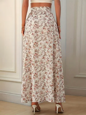 Summer New Women's Floral Print Split High-Leg Skirt Elegant Casual Midi Skirt for Ladies