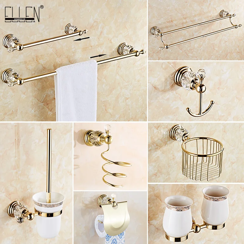 Bathroom Towel Shelf Gold Finished Bath Toilet Paper Holder Robe Hook Towel Rack Holder Tumble Holder Soap Basket ELG85400