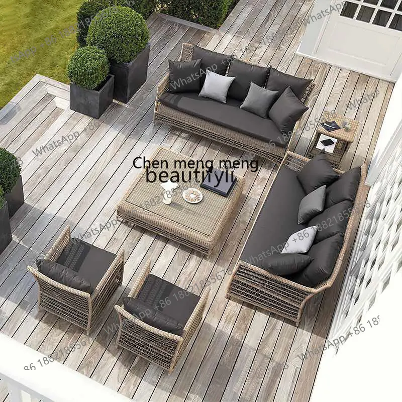 E153 Outdoor Sofa Courtyard Leisure Outdoor Open-Air Rattan Chair Waterproof Sunproof Villa Rattan Woven Sofa Chair