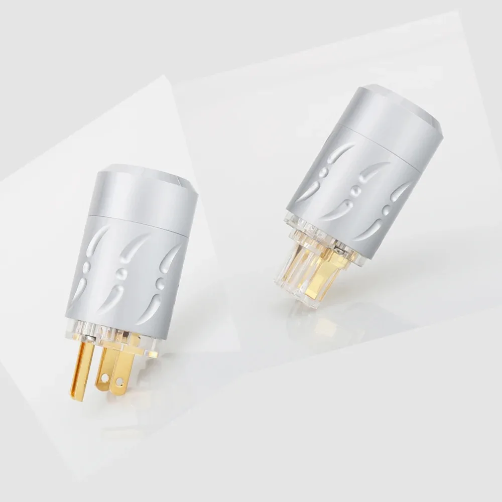 

Viborg X 1pair Aluminium Alloy 20mm Transparent pure copper 24K gold plated US Power Plug and IEC Connector HiFi Audio