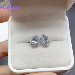 Designer luxury brand natural aquamarine female earrings silver 925 2024 fashion female earrings gemstone gift