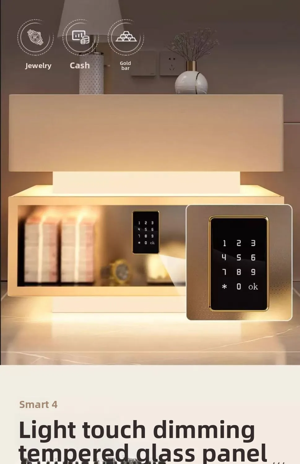 منضدة من الشركة المصنعة طاولة السرير الذكية شحن لاسلكي 2 درج قفل بصمة الإصبع مصباح ليد خزانة أثاث غرفة النوم #5