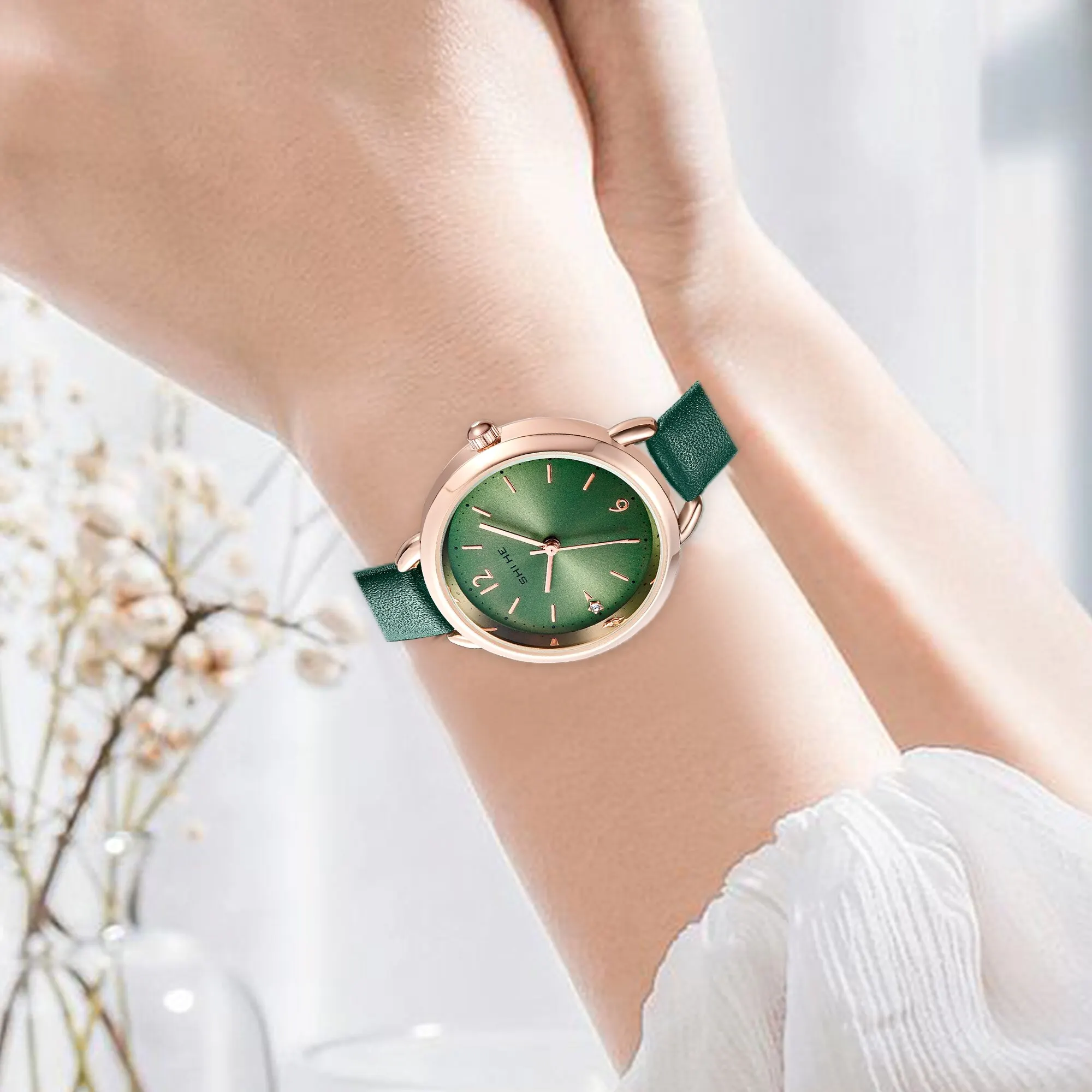 SHI HE-Montres-bracelets de luxe pour femmes, montre à quartz à cadran, montre décontractée pour dames, mode