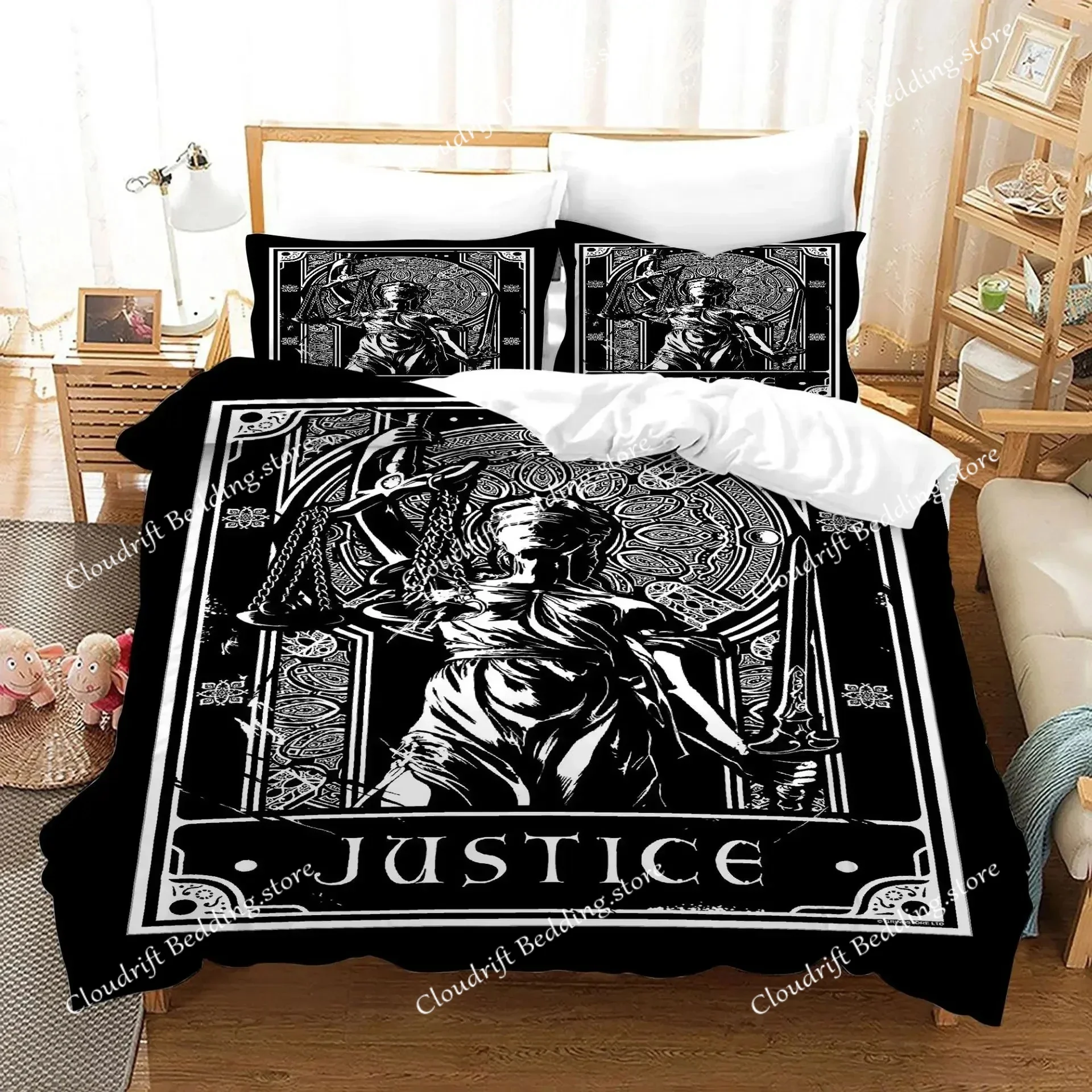 

Tarot Cards Polyester Duvet Cover Set King Size Sun Black White Witch Wicca Fortune Telling Element for Boys Girl Bedding Set