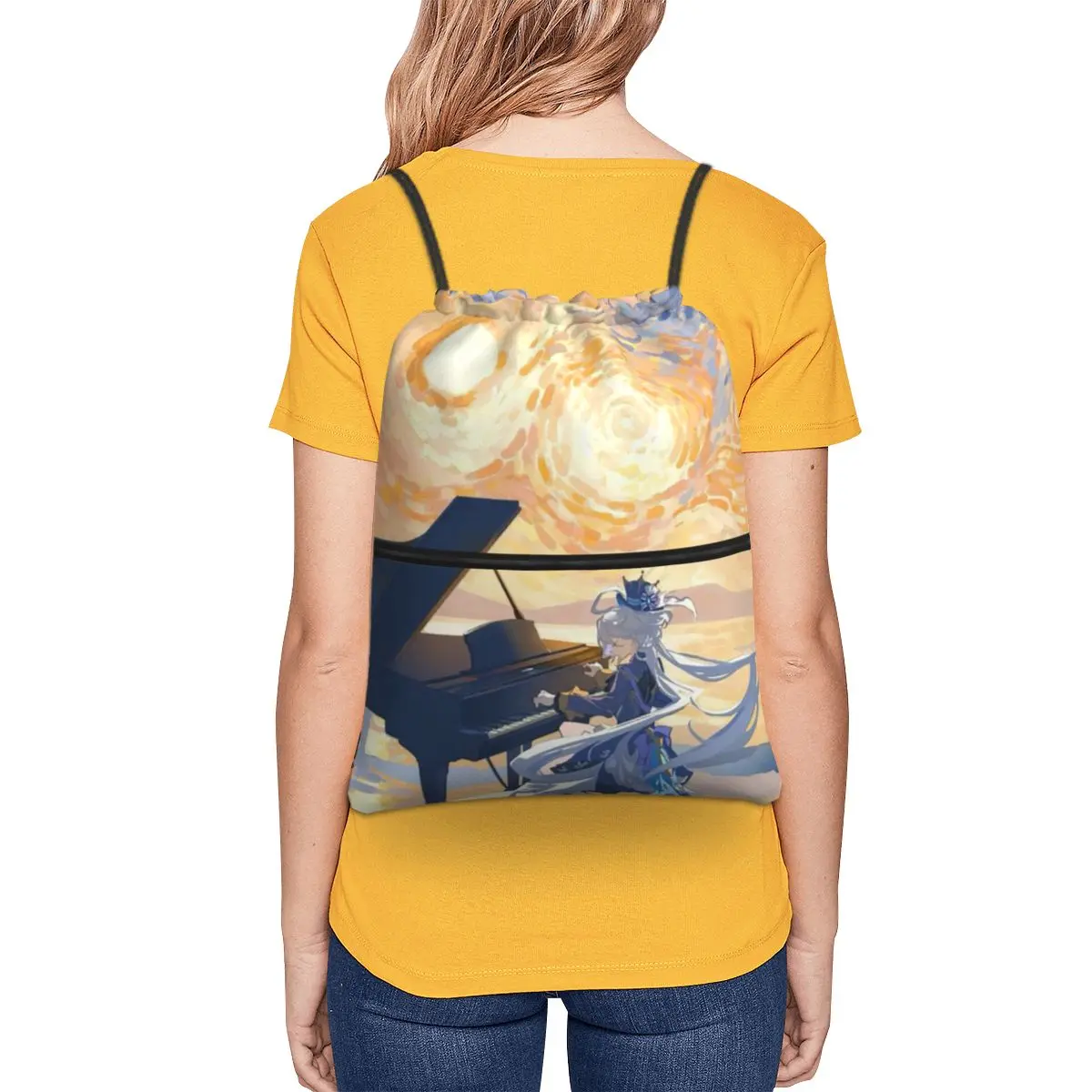 Furina Genshin Impact Game Backpacks Portable Drawstring Bags Sundries Bag Book Bags for Travel School