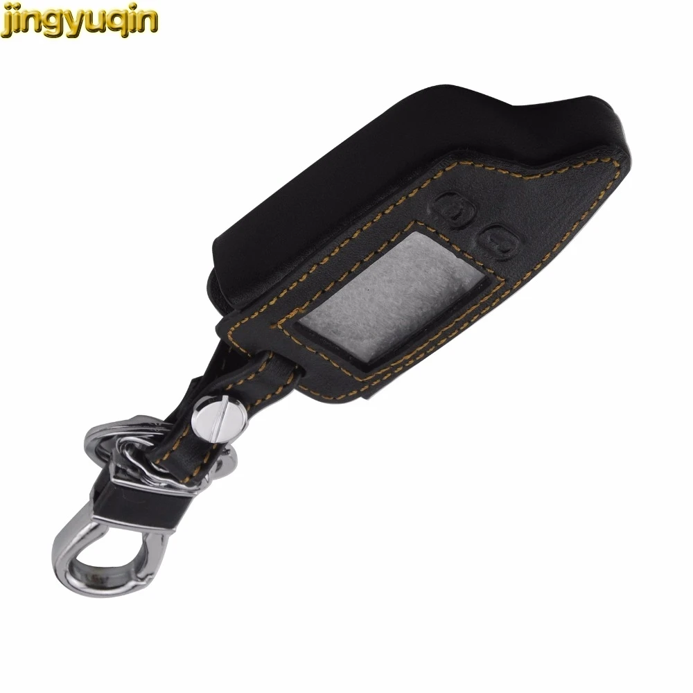 Leather Key Cover Case For Tomahawk TW9010 Two Way Alarm System LCD Remote Controller Car Alarm Keychain Key Bag Car Styling
