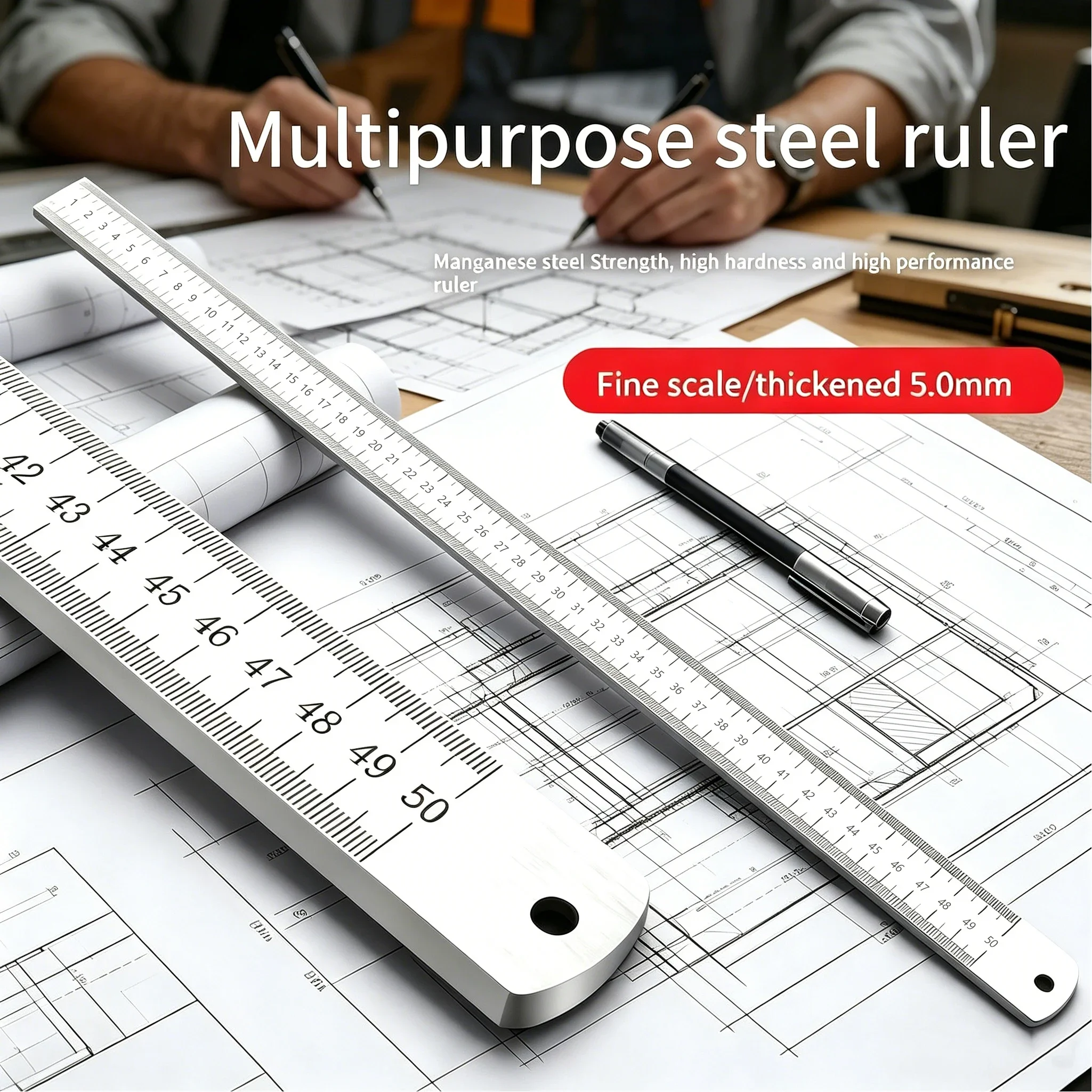 3mm Thickened Heavy Duty Stainless Steel Ruler - High-Precision Measuring Tool for Teachers, Carpenters & Architectural Drafting