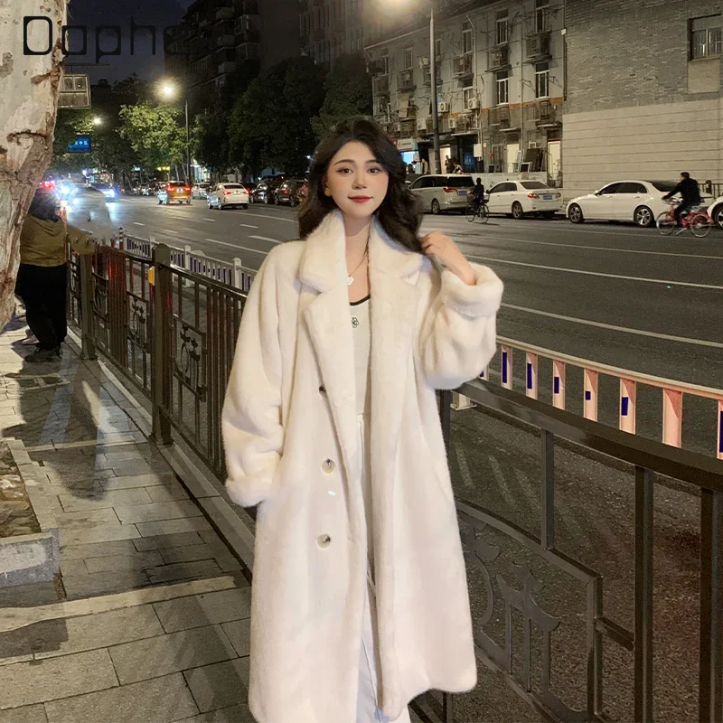 Autumn and Winter Mink Fur Trench Coat Women Thickened Double Breasted Turn Down Collar Long Jacket Korean Style Solid Coats