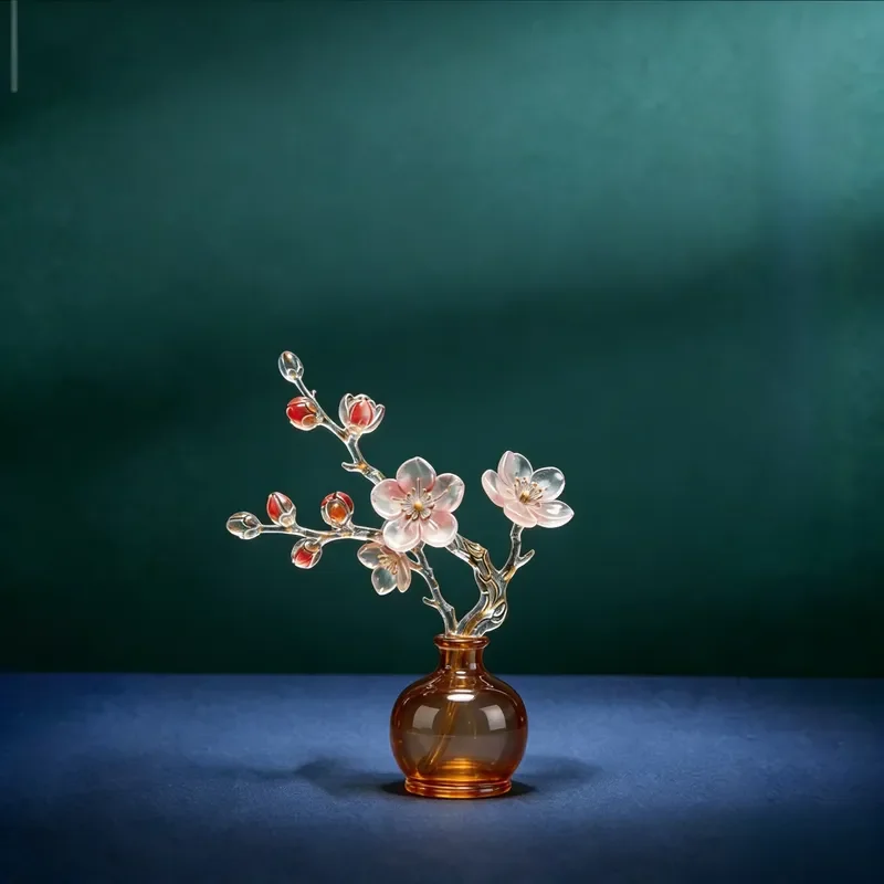 Custom Plum Blossom Vase Sculpture Art Crystal Resin Statue for Home Garden Decor Personalized Size Design Modern Ornament