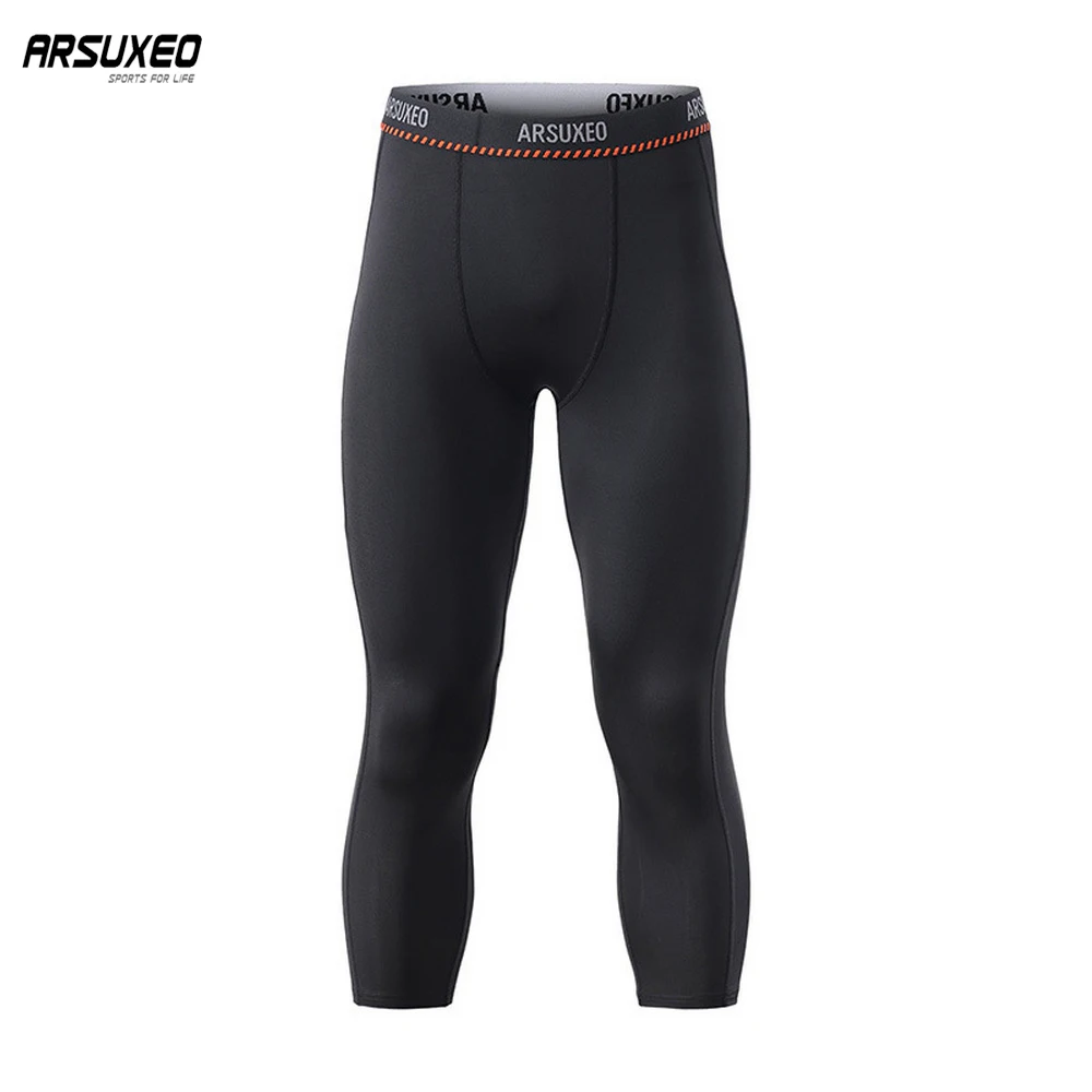 

ARSUXEO Men Sports Compression Tights Jogging Running 3/4 Pants Quick Dry GYM Fitness Training Exercise Trousers High Elastic