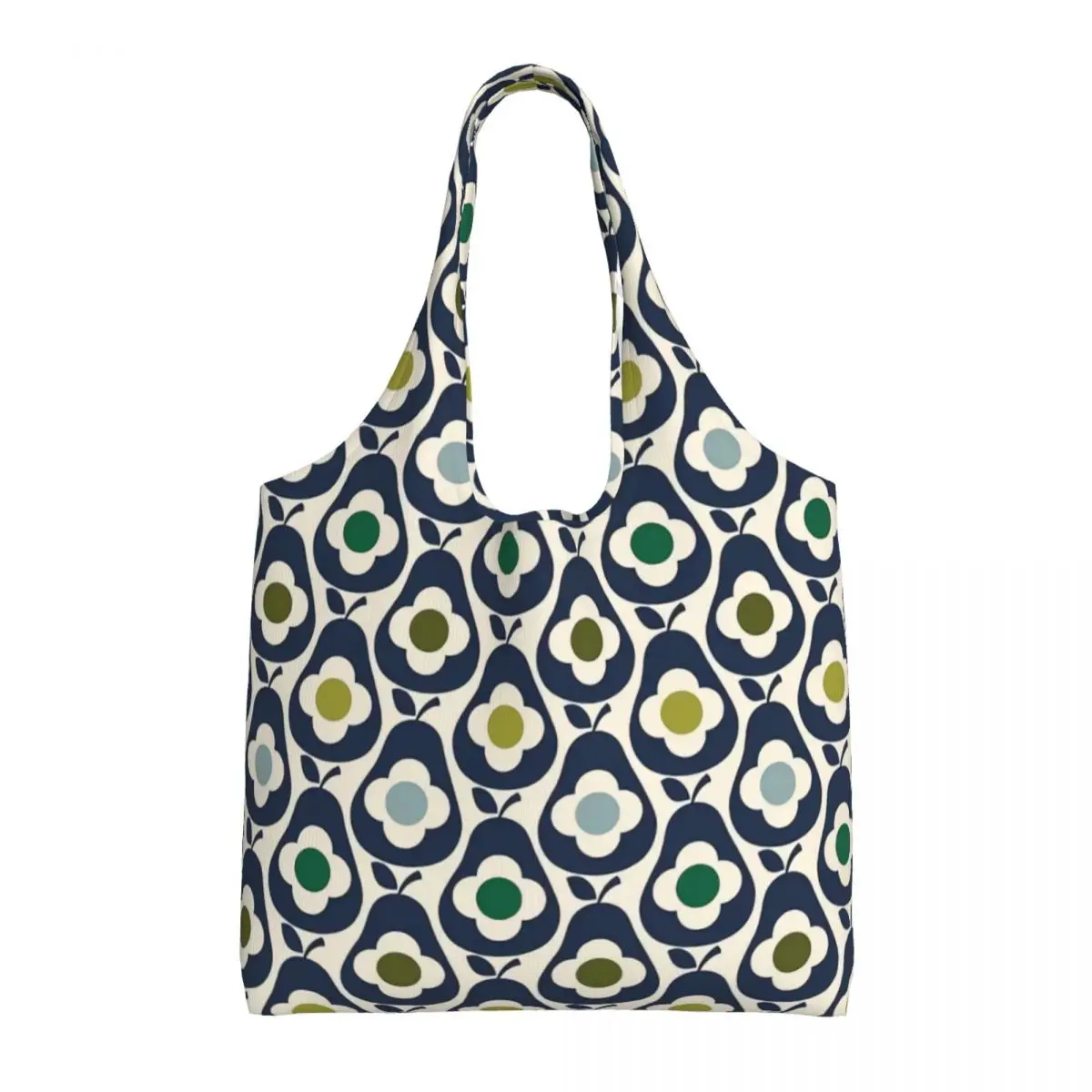 Custom Blue Pears Pattern Shopping Tote Bags Reusable Orla Kiely Canvas Groceries Shopper Shoulder Bag Photography Handbags