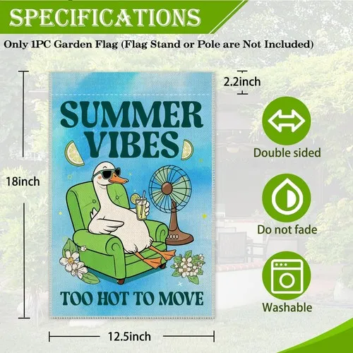 Summer Vibes Too Hot To Move Garden Flag, 12 x 18 Inch Double Sided Funny Goo... YYZ