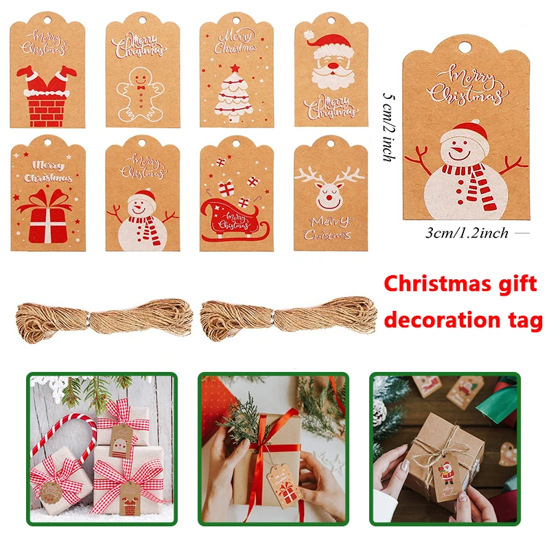 Etiquetas colgantes de Santa Clau para decoración navideña, tarjetas de regalo de Navidad, decoración de vacaciones, etiquetas de papel Kraft, 100 Uds