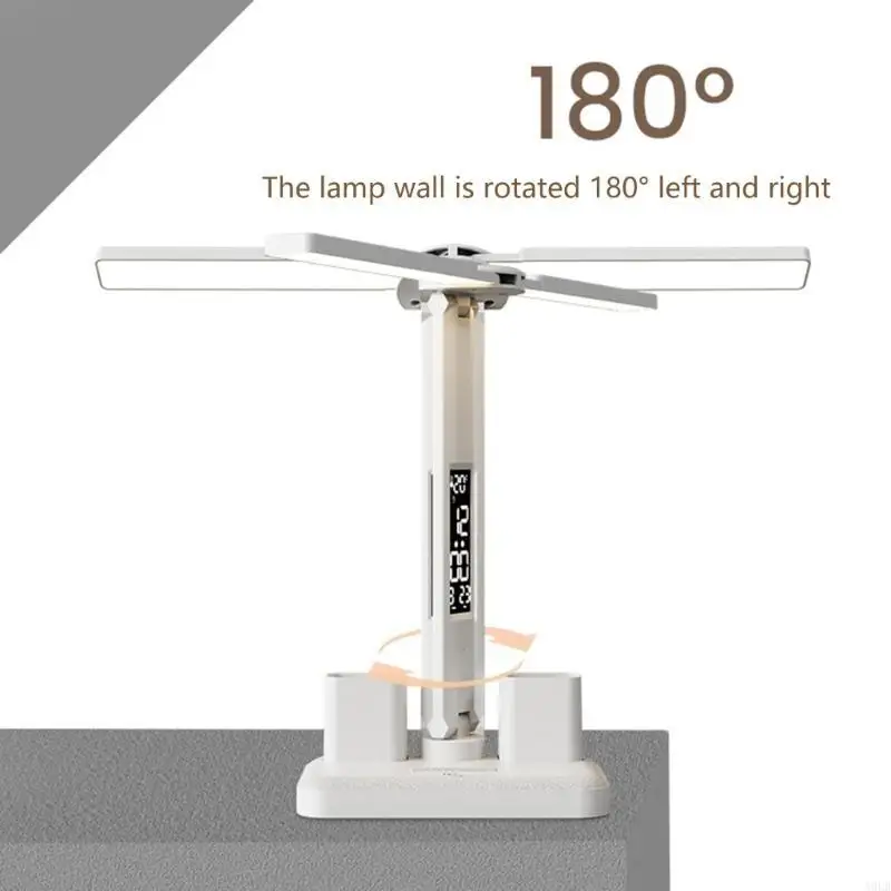 

A9LB LED Clock Table Lamps USB Chargeable Dimmable Desk Light Folding Eye Desktop Reading Night Light Enduring