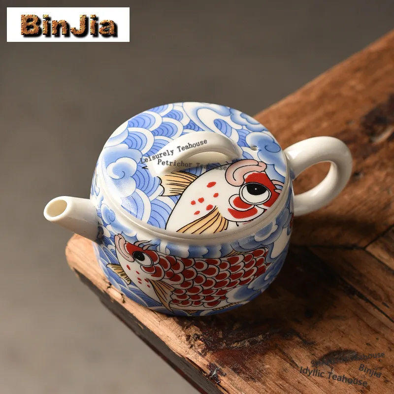 

150ml Hand Painted Fish Teapot Boutique Tea Infuser Pot Household Tea Maker Kettle with Filter White Tea Tea Ceremony Decoration