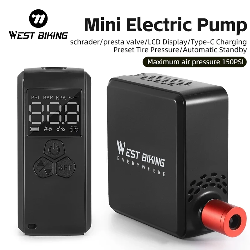 

WEST BIKING 150PSI Electric Pump Mini Portable Ball Car Motorcycle E-bike Tire Inflator With Hose Bicycle Pump Cycling Equipment