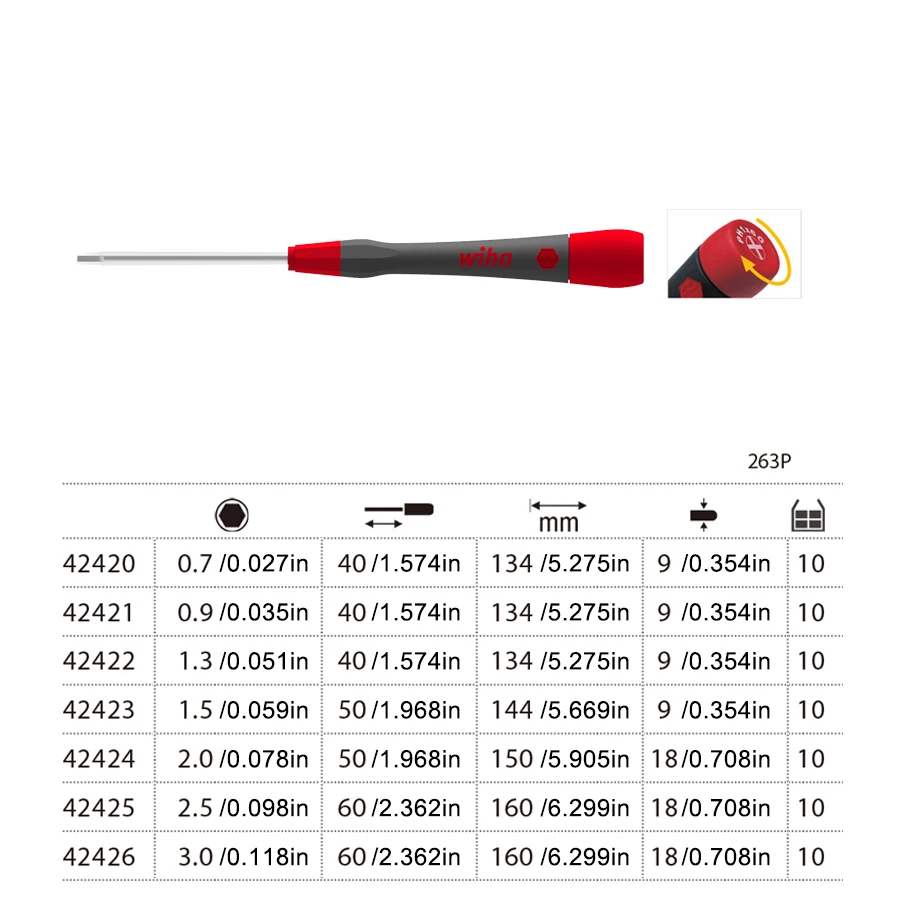 WIHA Precision Mini Screwdrivers for Eyeglasses, Watches, Computers, Laptops, Phones,Hex screws NO.263P