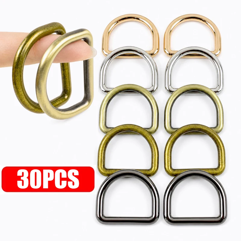 10/20/30Pcs 10-38mm D Ring Metal Bag Strap Buckles Dog Collars Seamless Dee Rings Hook D-Shape Buckle Clips for Handle Accessory