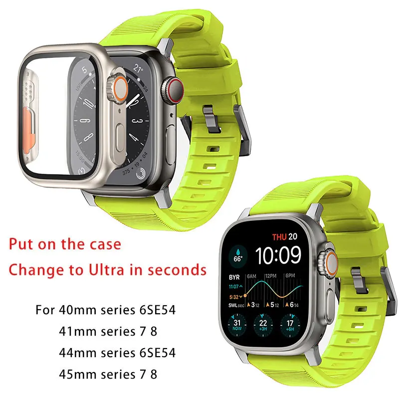 

Case+Strap For Apple Watch Silicone Band 44mm 45mm 42mm Tempered Glass Change to Cover Ultra Case iWatch 9 8 7 SE 6 5 4 3