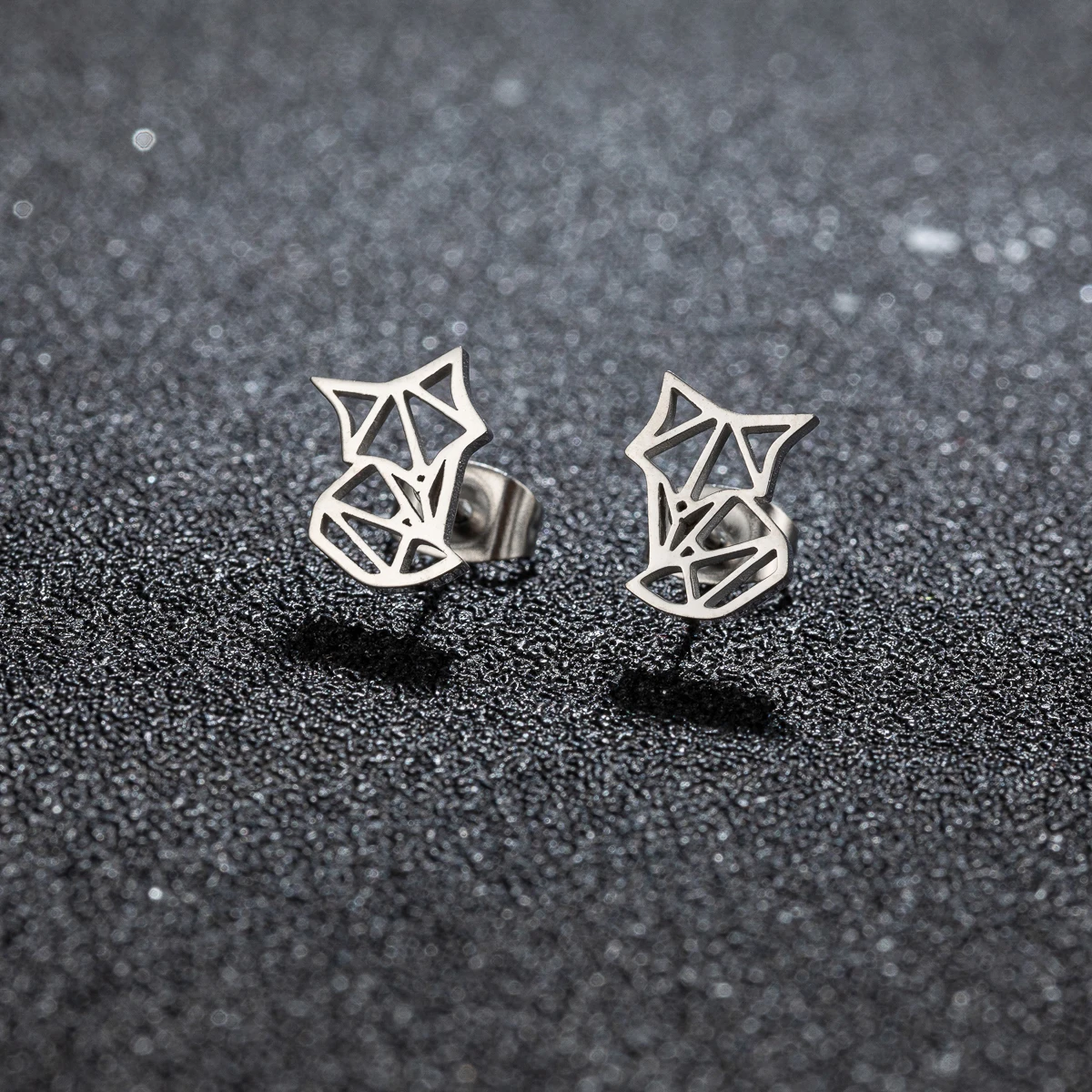 1Pair New Arrival Stainless Steel Cute Fox Ear Studs Ceative Fashion Origami Animal Earrings for Women Jewelry Girlfriend Gift