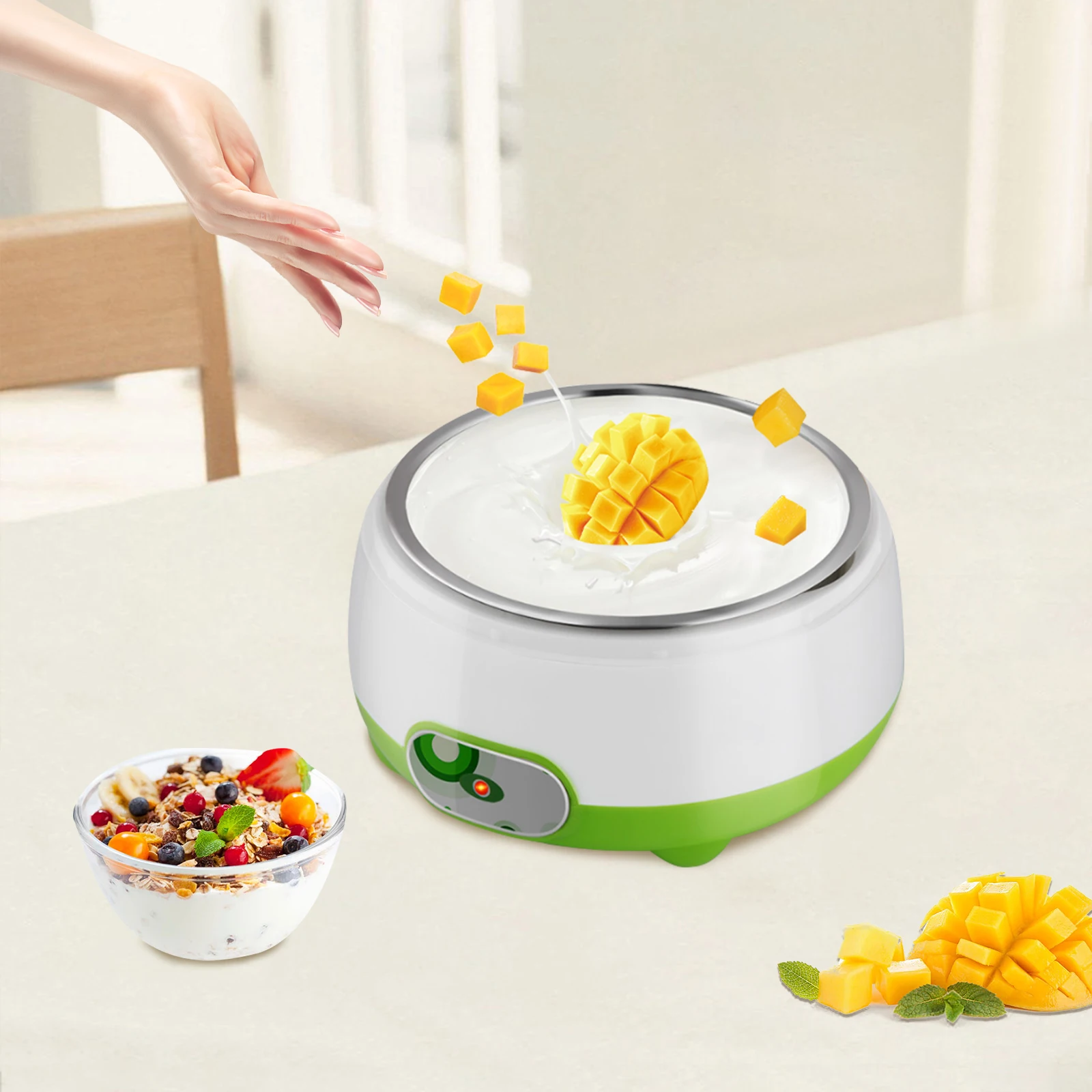 ماكينة صنع الزبادي سعة 1 لتر، درجة حرارة ثابتة تلقائية، ماكينة صنع الزبادي مع وعاء داخلي من الفولاذ المقاوم للصدأ للمنزل