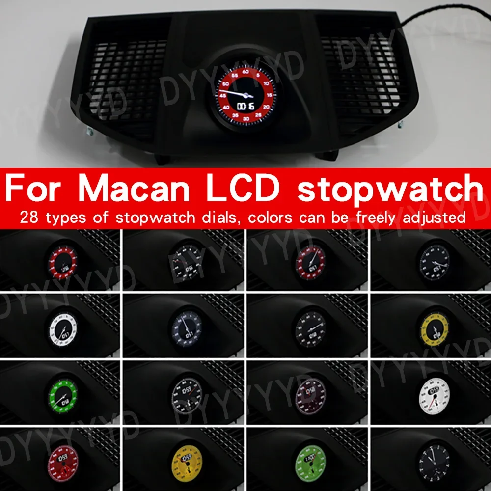 New Upgrade LCD Car Stopwatch For Porsche Macan 95B 14-2024 Interior Dashboard Central Clock Compass Time Electronic Meter Clock