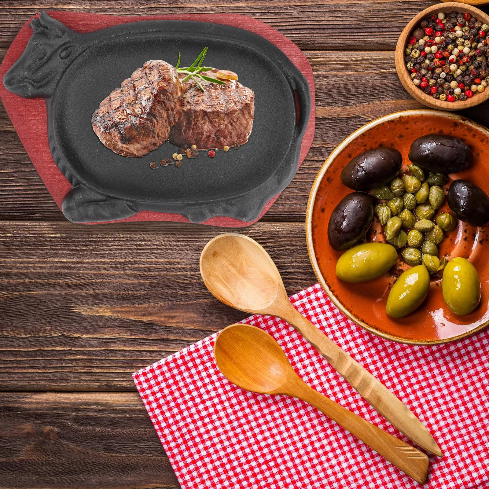 Picture 6: 1Pcs Cast Iron Beef Steak Plate Stain-Resistant Non-Stick Roasting Tray Bbq Barbecue Fry Pan Teppanyaki Baking Pan
