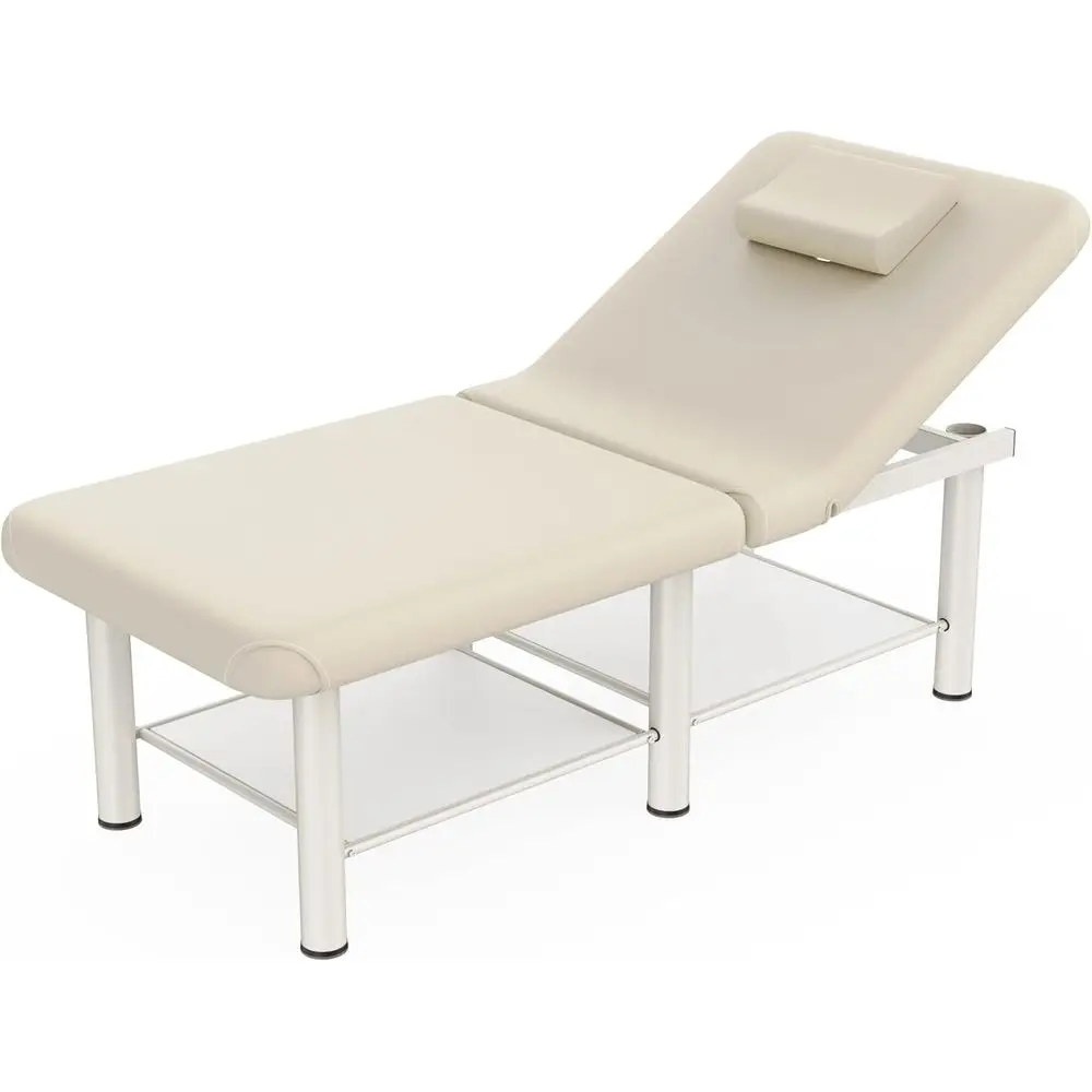 

Massage Therapy Table with Backrest, Storage, and Metal Legs, 30.5x75 Beige Gray