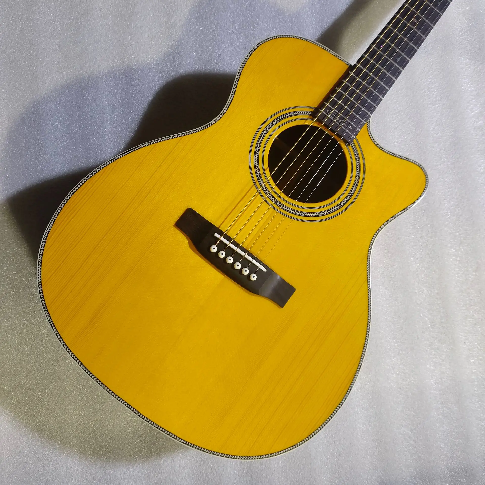 single cut solid OOO28 rosewood herringbone binding upgrade handmade fingerstyle cutaway acoustic electric OM  guitar