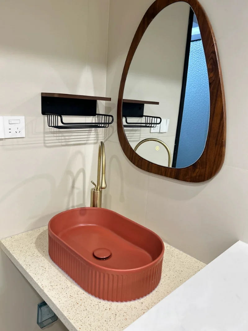 Brick red ceramic integrated washbasin single basin European style bathroom balcony artistic washbasin