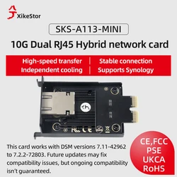 XikeStor PCIE 3.0 10G RJ45 Mini karta sieciowa Szybka transmisja Łatwa instalacja dla Synology NAS DS923+ DS723+ RS422+ DS1522+