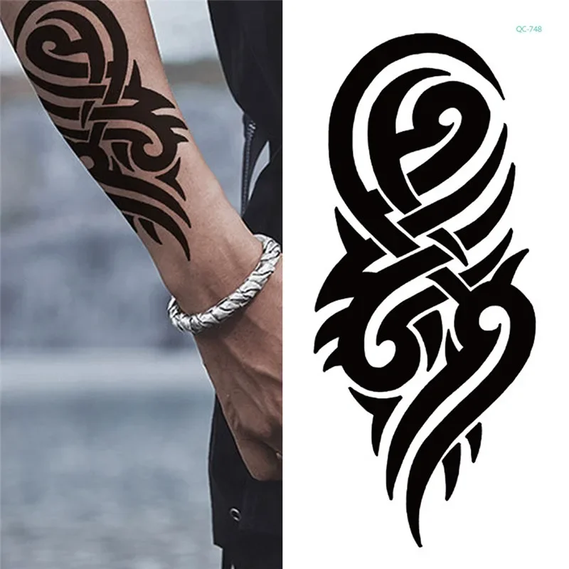 

Hot Black Temporary Tattoo Body Art Tattoos 3D Waterproof Temporary Tattoos Sticker Art Men Arm Leg Fake Tatoo Paper