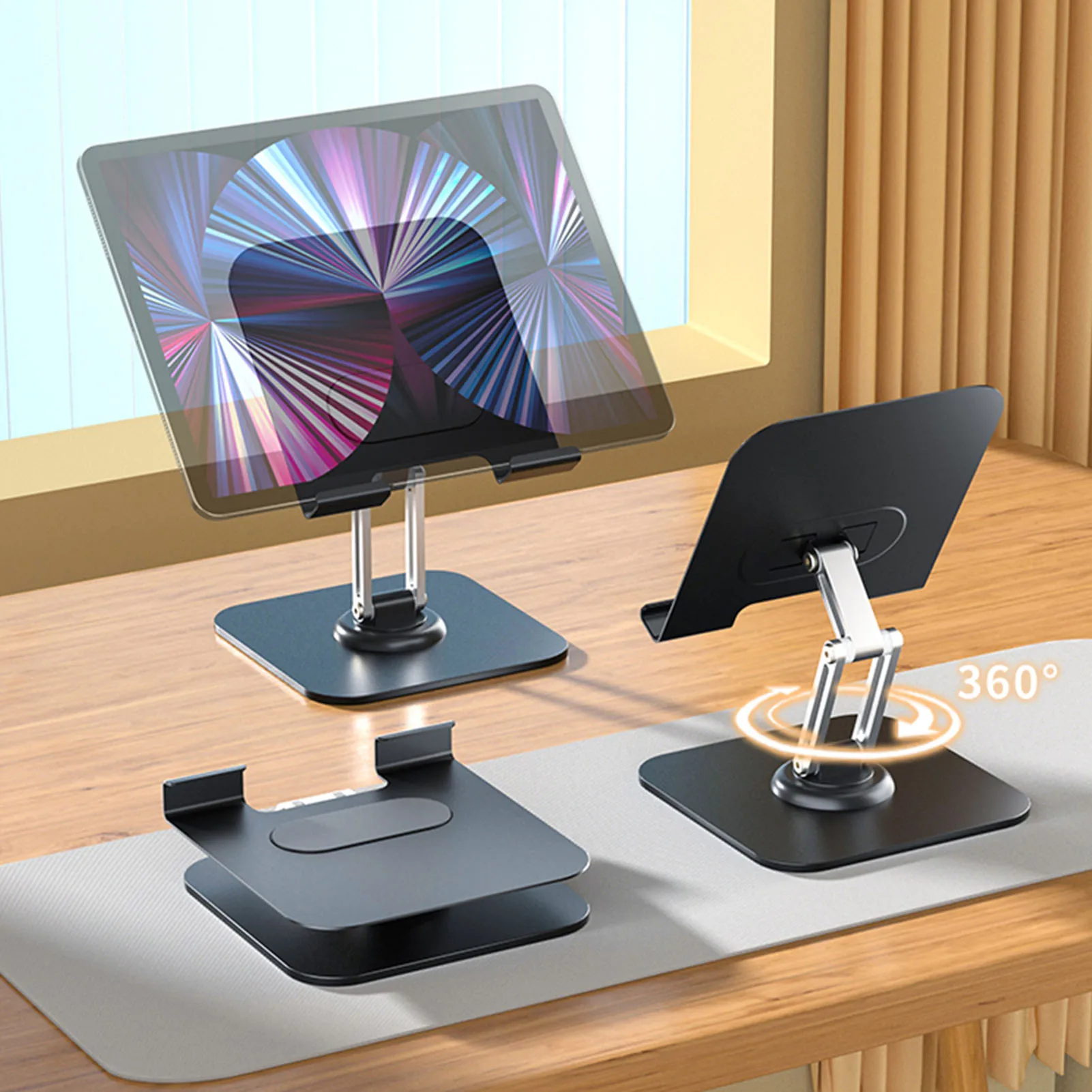 Foldable Tablet Stand Desktop Tablet Phone Holder Stand 360 Degree Rotating Adjustable Desktop Phone Holder Aluminum Alloy