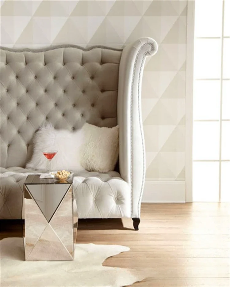 Fivela de tecido americano saco macio sofá de três pessoas móveis café estúdio villa sofá de lazer com encosto alto