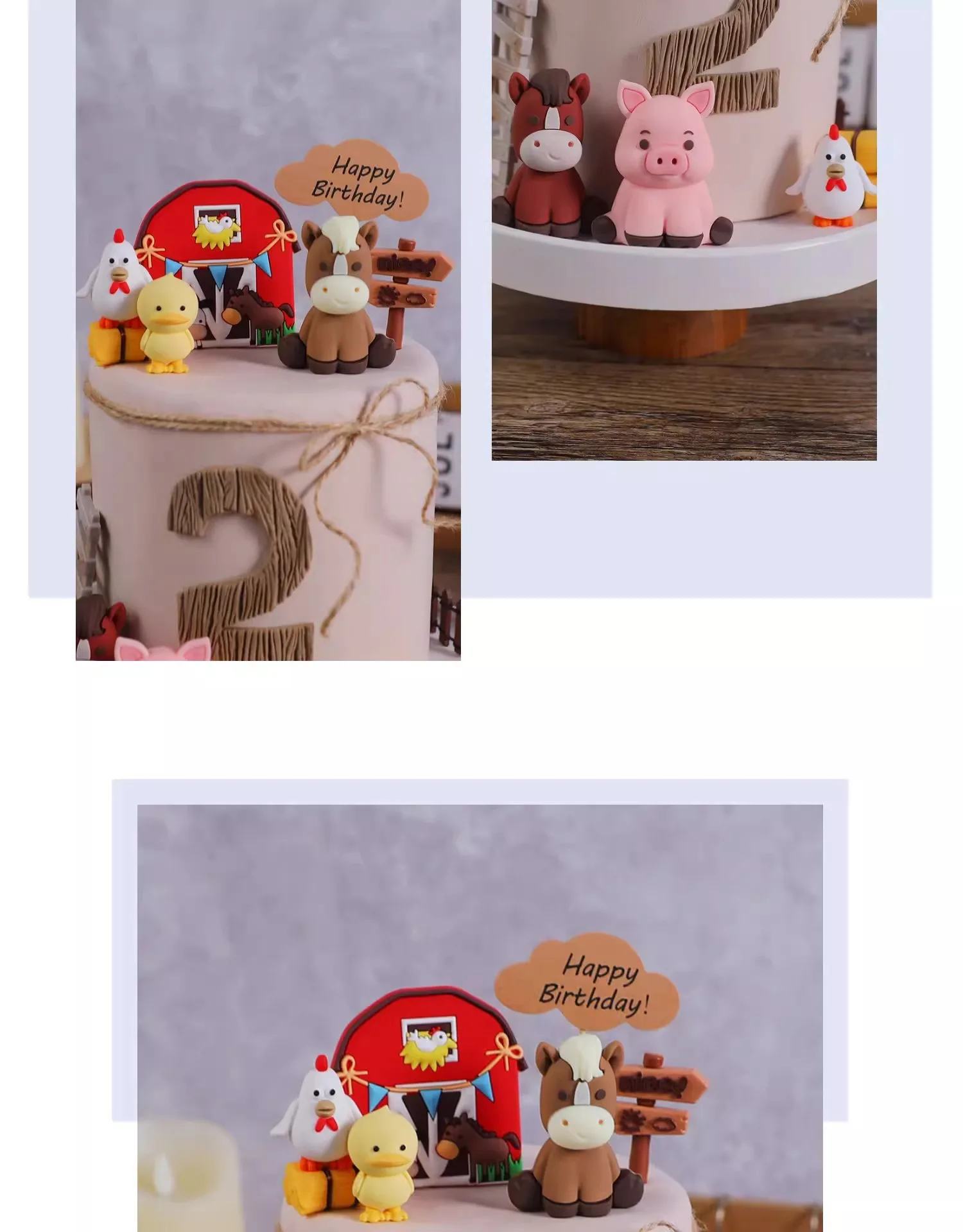 Bauernhoftier-Kuchenaufsatz, Kuh, Schwein, Bergrinder, Küken-Kuchendekorationen für Babyparty, Kinder, alles Gute zum 1. Geburtstag, Partyzubehör – Detail 7
