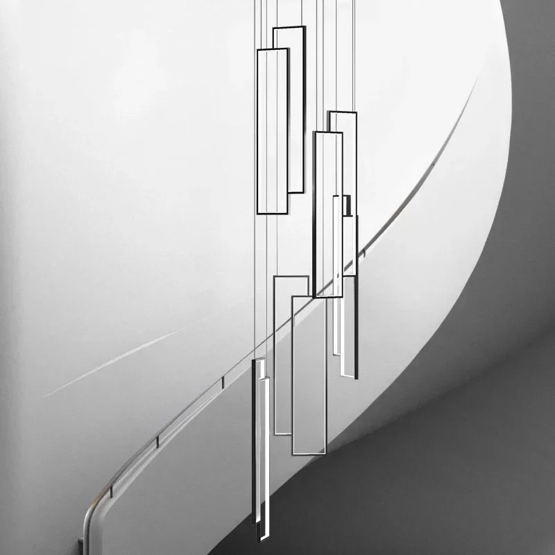 

Modern Rectangle Black Led Chandeliers Lighting Home Decor Villa Lobby Pendant Light Duplex Loft Stair Suspension Lamp Luminaire