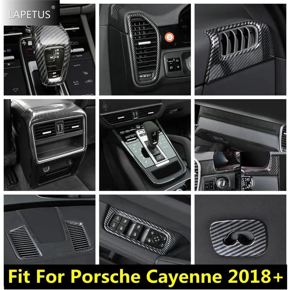 

Carbon Fiber Auto Air Vents Outlet / Window Lift Button / Gear Shift Head Accessories Cover Trim For Porsche Cayenne 2018 - 2023