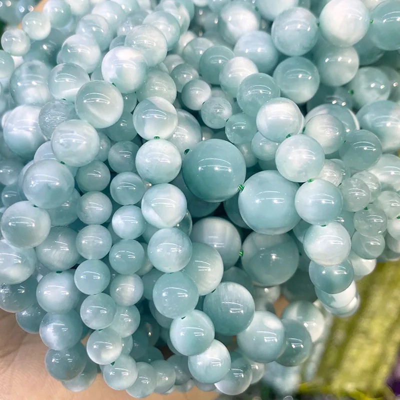 Natural Green Larimar Stone Round Loose Beads For Jewelry Making DIY Bracelets Necklace 15\'\' 6-8-10-12-14-16-18-20mm