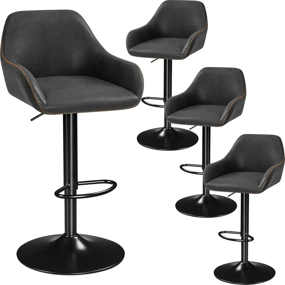 

Set of 4 Black PU Leather Swivel Bar Stools, Adjustable Counter Height Chairs with Backrest and Footrest for Kitchen Island