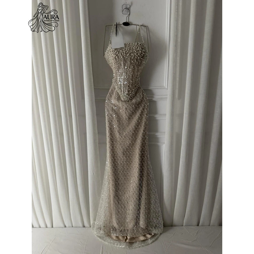 

Aura Bead Embroidery Muslim Evening Dresses Luxury Women's Elegant Party Dress Custom Made Fishtail Skirt Sequins Formal Gowns