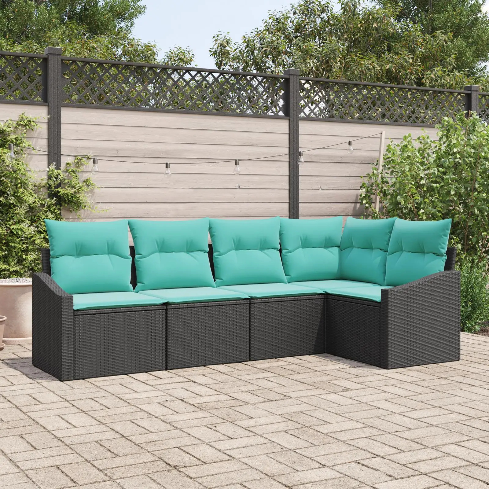 

Luxurious 6 Piece Black Poly Rattan Garden Sofa Set with Soft Cushions Outdoor Furniture