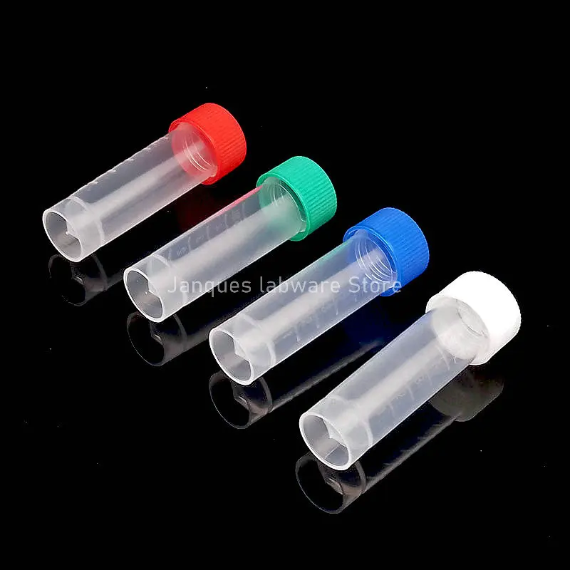 200pcs/lot 5ml Plastic freezer tube with silicone gasket,Lab Frozen storage tube subpackage vial,Sample bottle with colored cap