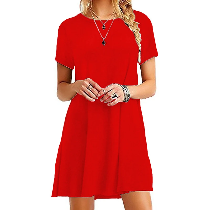 Women Casual Short Sleeve T Shirt Dress Vintage O Neck Print Loose Mini Dress Elegant Simple Mini Dress Streetwear Sundress - Image 4