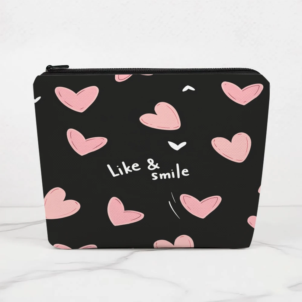 

Косметички с розовыми сердечками и надписью Smile для девочек, косметичка, сумка для туалетных принадлежностей, пенал, сумка для хранения в путешествиях