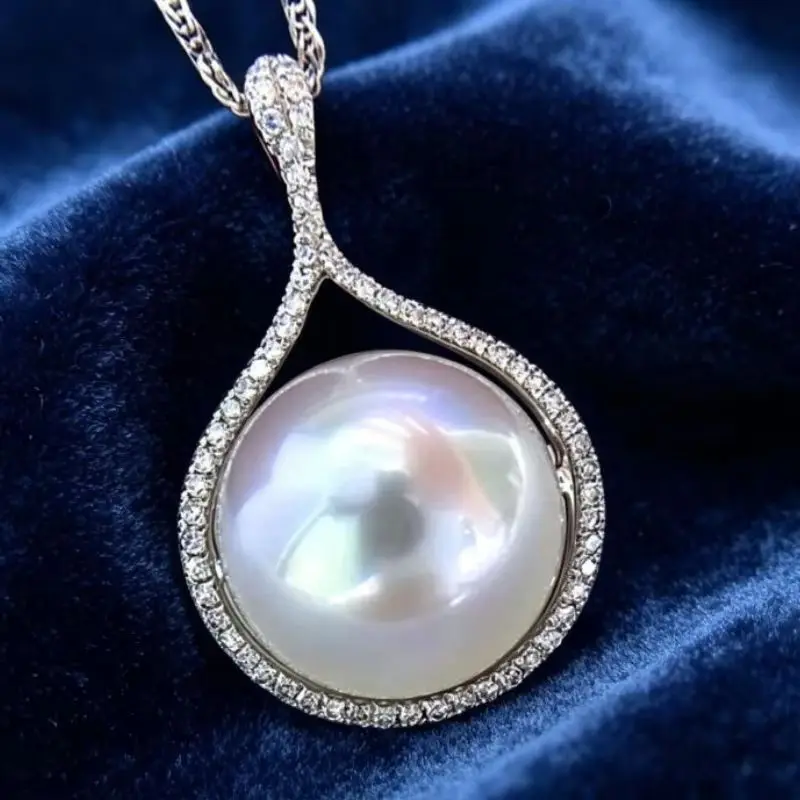 Gorgeous Oversized AAA+ 11-12mm South Sea White Circular Pearl Pendant Necklace 18 Inch 925S Sterling Silver
