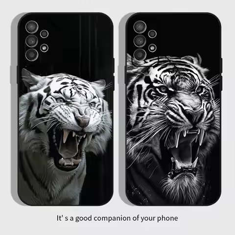 Animal White Tiger Pattern Phone Case For Samsung Galaxy A13,A21s,A22,A31,A32,A52,A53,A71,A80,A91 Soft Black Cover