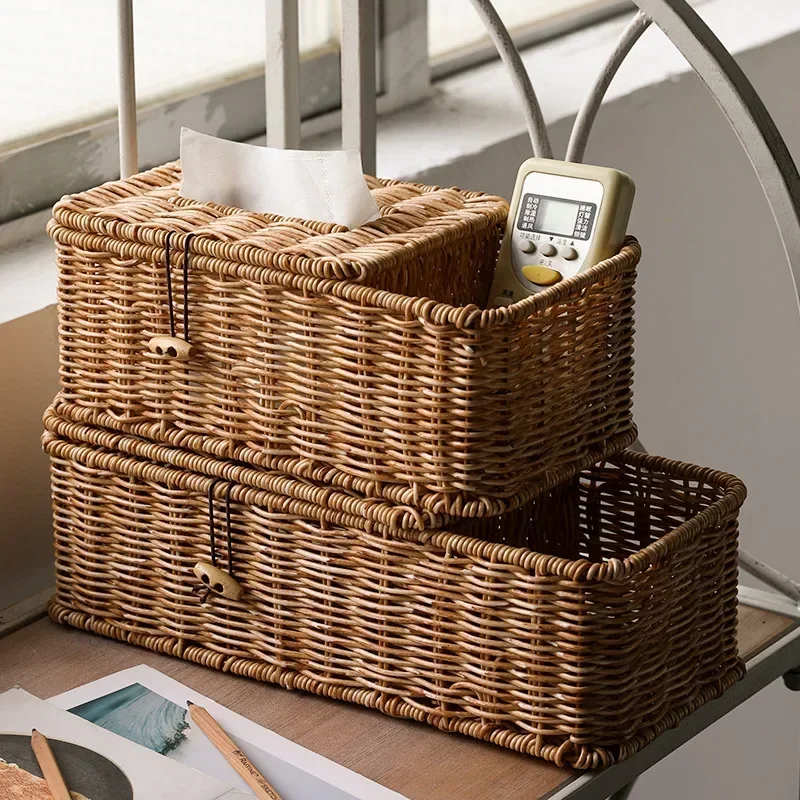 Napkin cover, rattan and wicker storage , detachable tissue box, desk, hand woven  holder, holder basket